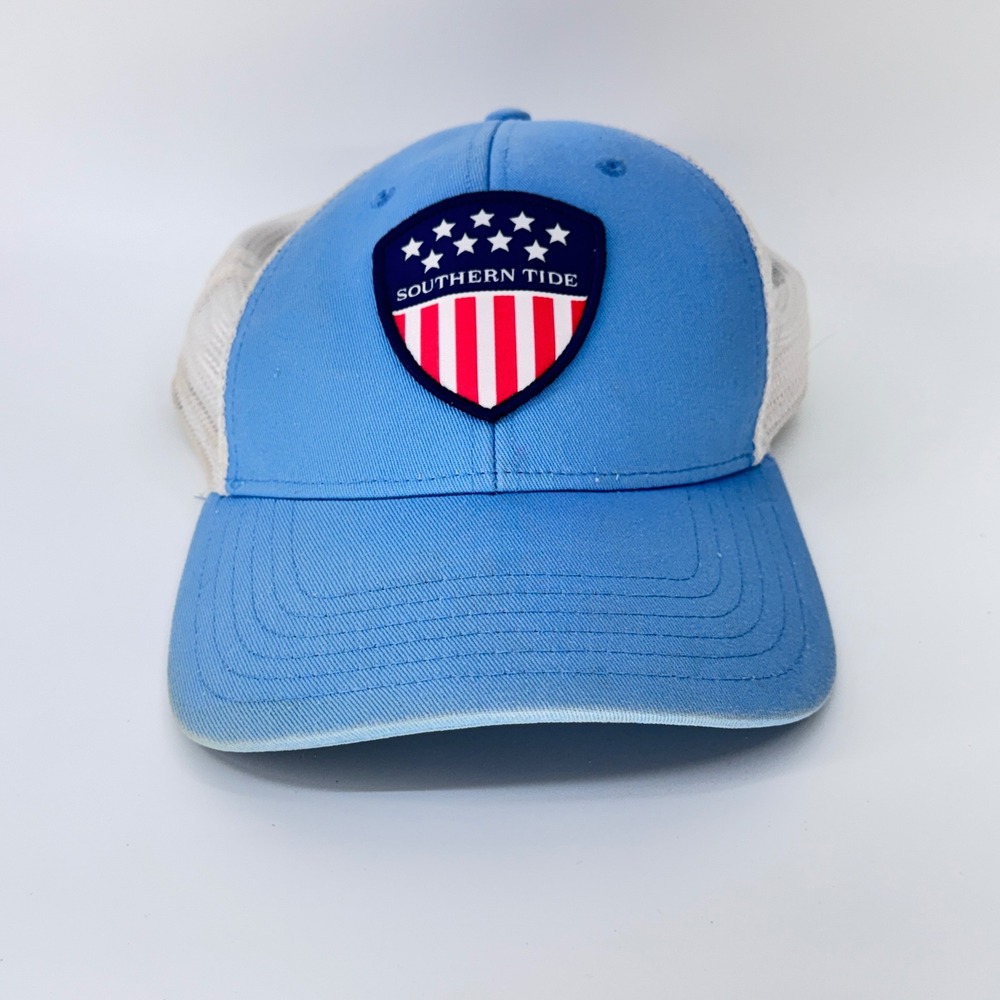 Southern Tide Trucker Hat Mens OS Blue USA Shield Snapback Mesh Coastal Cap